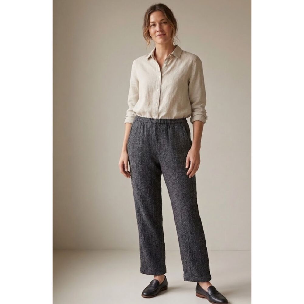 IC by Connie K Textured Linen Blend Lined Crop Pant Women's Size Medium - Picture 1 of 9